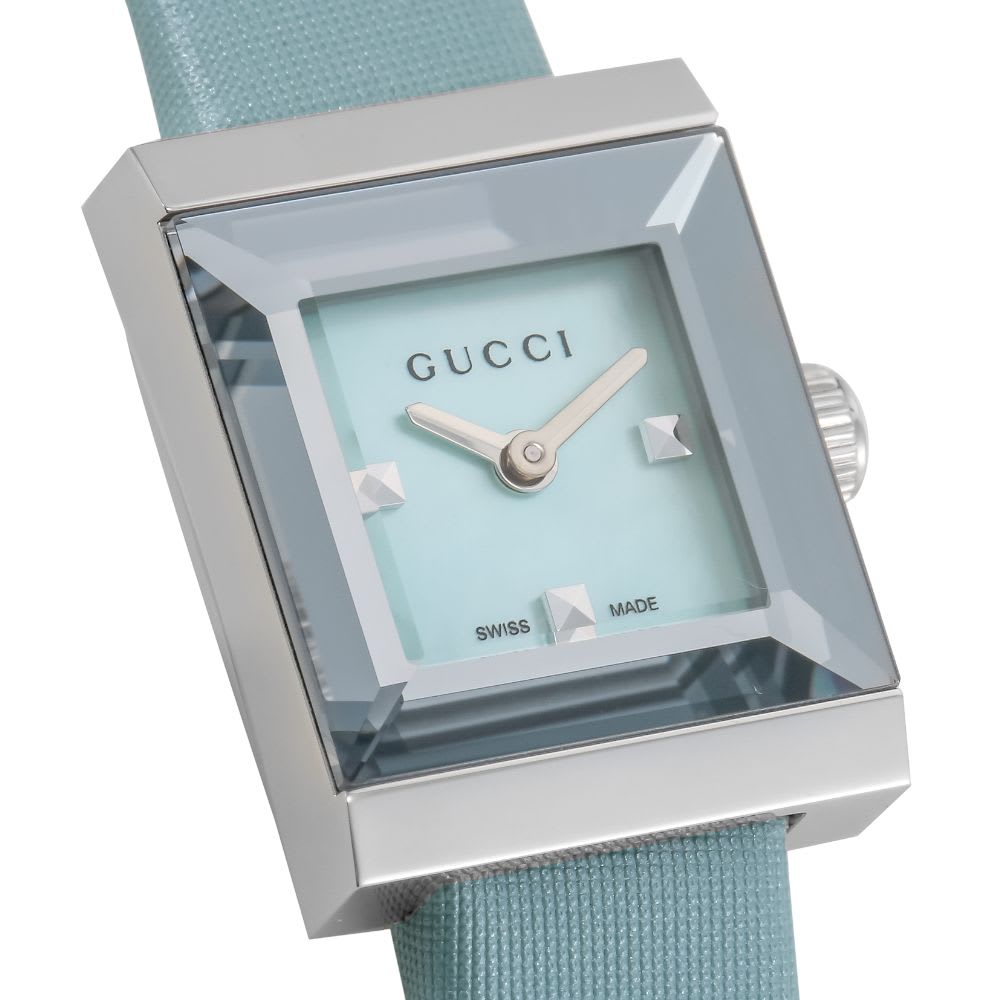 Shop Authentic Gucci G-Frame Pastel Blue Mother of Pearl Dial Blue Leather Strap Watch For Women - YA128531 - Luxxuri