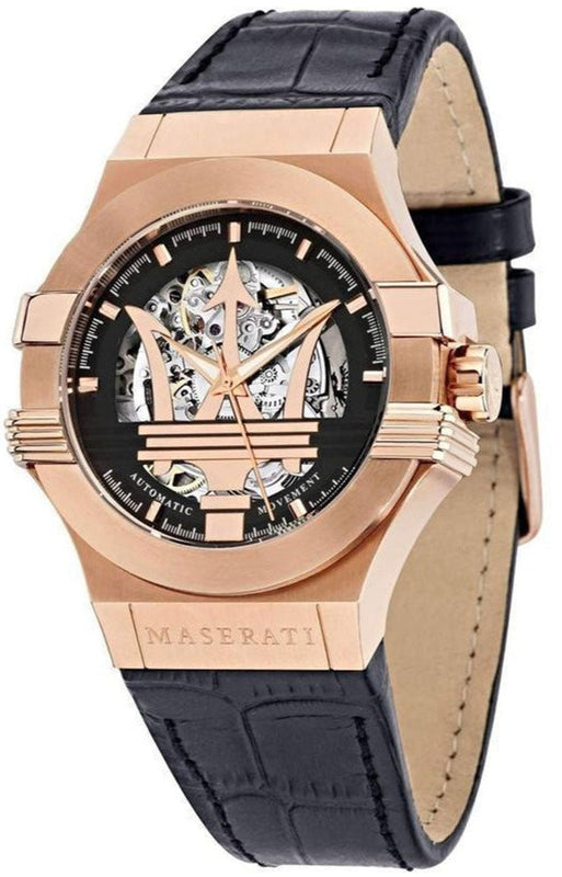  Shop Authentic Maserati Potenza Automatic Rose Gold Dial Black Leather Strap Watch For Men - R8821108002 - Luxxuri