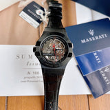  Shop Authentic Maserati Automatic Skeleton Black Dial Black Leather Strap Watch For Men - R8821108021 - Luxxuri