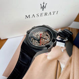  Shop Authentic Maserati Automatic Skeleton Black Dial Black Leather Strap Watch For Men - R8821108021 - Luxxuri