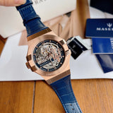  Shop Authentic Maserati Automatic Skeleton Dial Rose Gold Blue Leather Strap Watch For Men - R8821108022 - Luxxuri