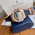  Shop Authentic Maserati Automatic Skeleton Dial Rose Gold Blue Leather Strap Watch For Men - R8821108022 - Luxxuri