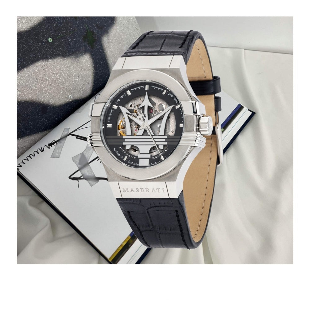  Shop Authentic Maserati Potenza Automatic Black Dial Black Leather Strap Watch For Men - R8821108038 - Luxxuri