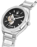  Shop Authentic Maserati Stile Skeleton Automatic Black Dial Silver Steel Strap Watch For Men - R8823142002 - Luxxuri