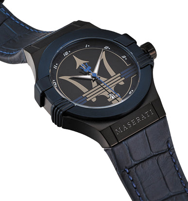  Shop Authentic Maserati Potenza Black Dial 42mm Blue Leather Strap Watch For Men - R8851108007 - Luxxuri