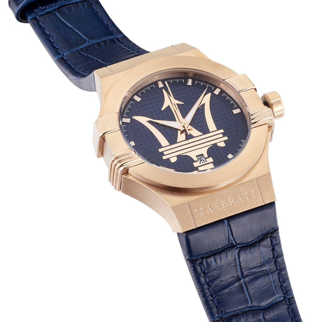  Shop Authentic Maserati Potenza 42mm Rose Gold & Blue Dial Blue Leather Strap Watch For Men - R8851108027 - Luxxuri