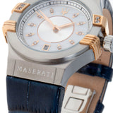  Shop Authentic Maserati Potenza Diamonds Silver Dial Blue Leather Strap Watch For Women - R8851108502 - Luxxuri
