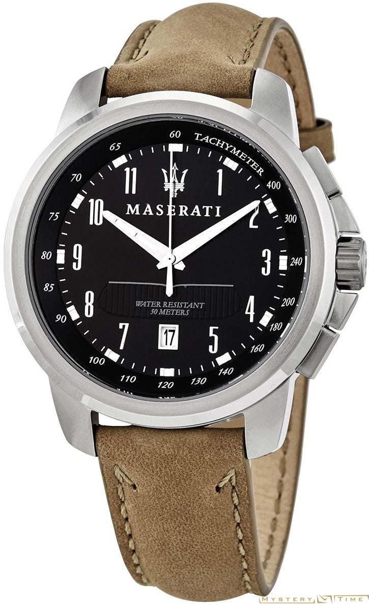  Shop Authentic Maserati Successo Black Dial Beige Leather Strap Watch For Men - R8851121004 - Luxxuri