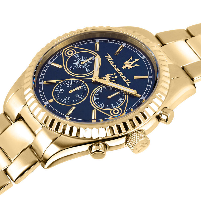  Shop Authentic Maserati Competizione Chronograph Blue Dial Gold Steel Strap Watch For Men - R8853100026 - Luxxuri
