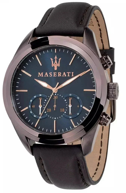  Shop Authentic Maserati Traguardo Chronograph Blue Dial Brown Leather Strap Watch For Men - R8871612008 - Luxxuri