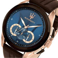  Shop Authentic Maserati Traguardo Chronograph Blue Dial Brown Leather Strap Watch For Men - R8871612024 - Luxxuri