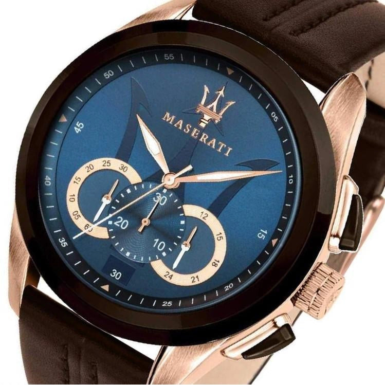  Shop Authentic Maserati Traguardo Chronograph Blue Dial Brown Leather Strap Watch For Men - R8871612024 - Luxxuri