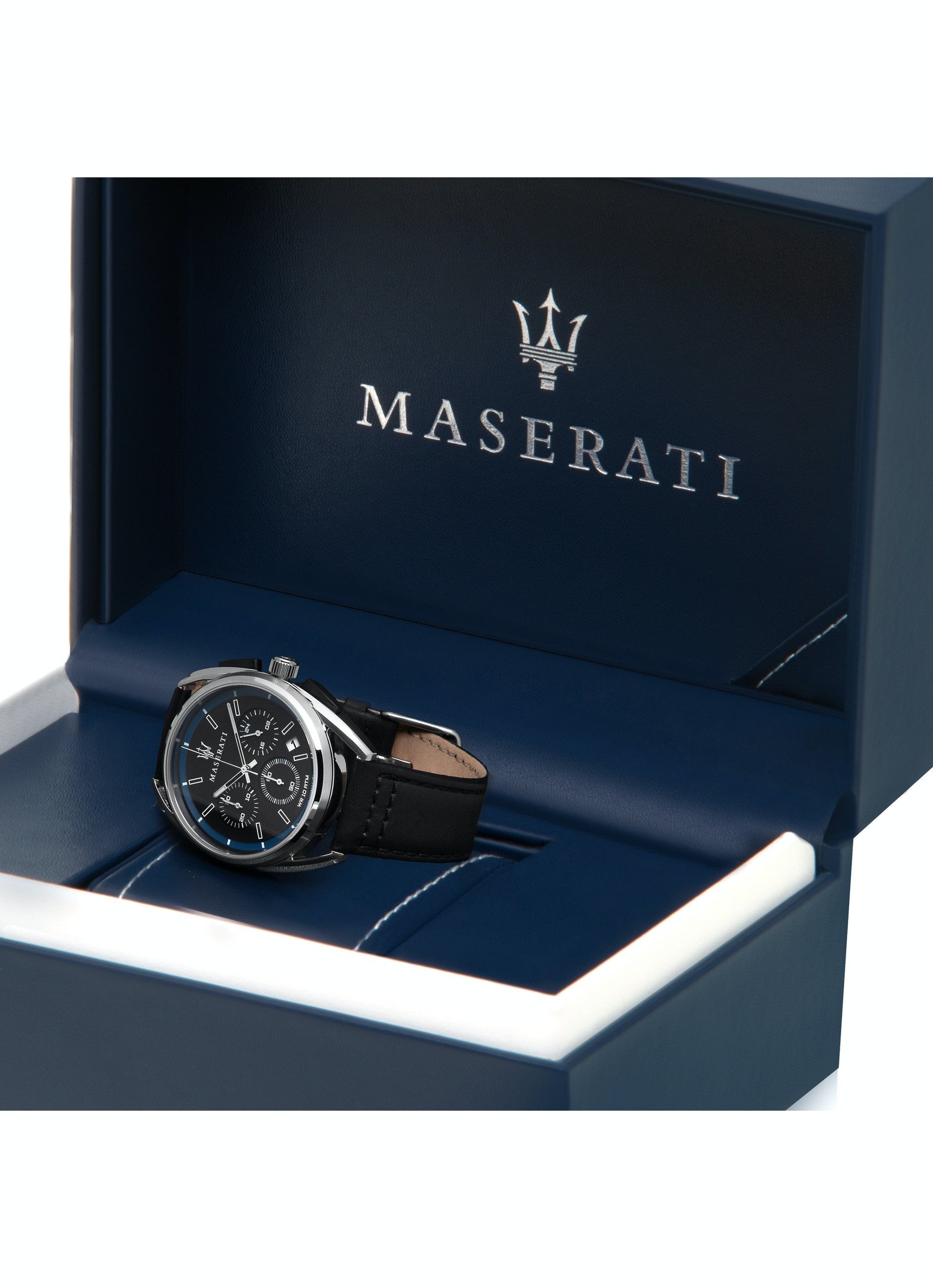  Shop Authentic Maserati Trimarano Chronograph Black Dial Black Leather Strap Watch For Men - R8871632001 - Luxxuri