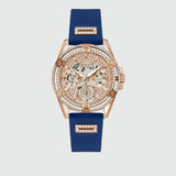  Shop Authentic Guess Queen Quartz Crystals Rose Gold Dial Blue Silicone Strap Watch For Women - GW0536L5 - Luxxuri