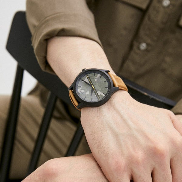 Armani Exchange Hampton Chronograph Green Dial Brown Leather Strap Watch For Men - AX2412