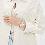  Shop Authentic Michael Kors Parker Chronograph White Dial Two Tone Leather Strap Watch For Women - MK6950 - Luxxuri
