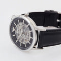  Shop Authentic Emporio Armani Meccanico Skeleton Automatic Black Dial Black Leather Strap Watch for Men - AR60038 - Luxxuri