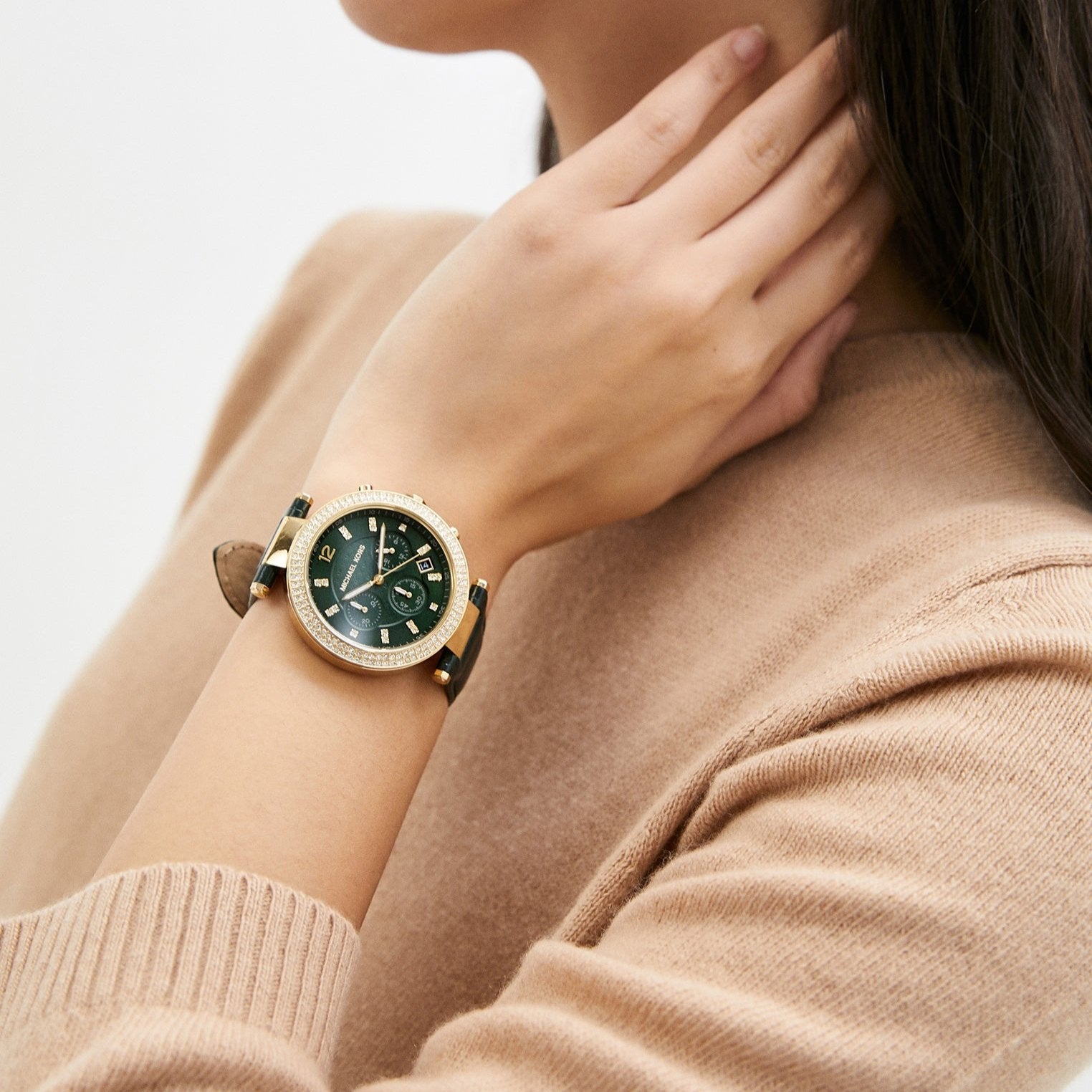  Shop Authentic Michael Kors Parker Chronograph Green Dial Green Leather Strap Watch For Women - MK6985 - Luxxuri