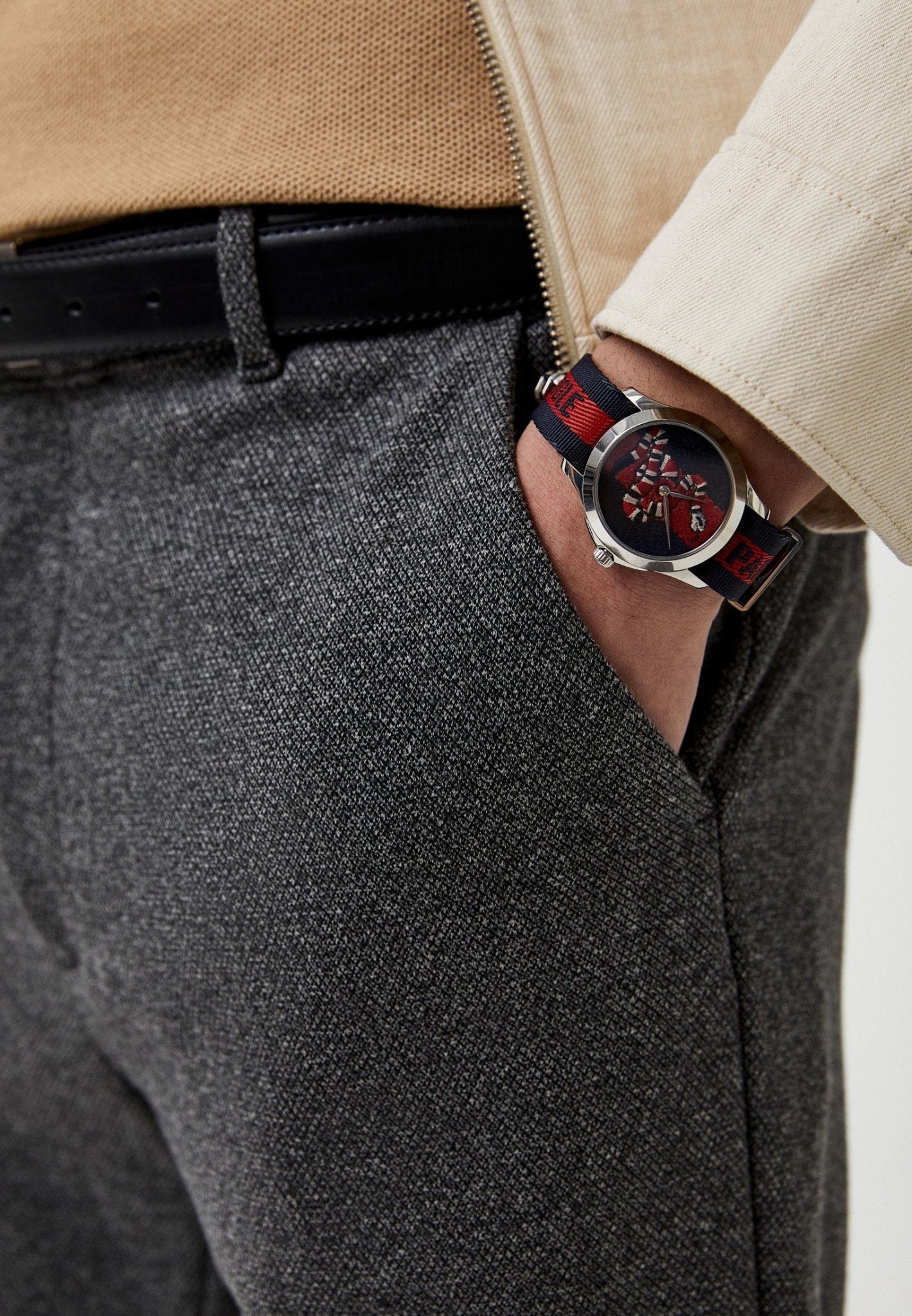  Shop Authentic Gucci Le Marche Des Merveilles Blue Red Dial Blue Red Nylon Strap Unisex Watch - YA126493 - Luxxuri