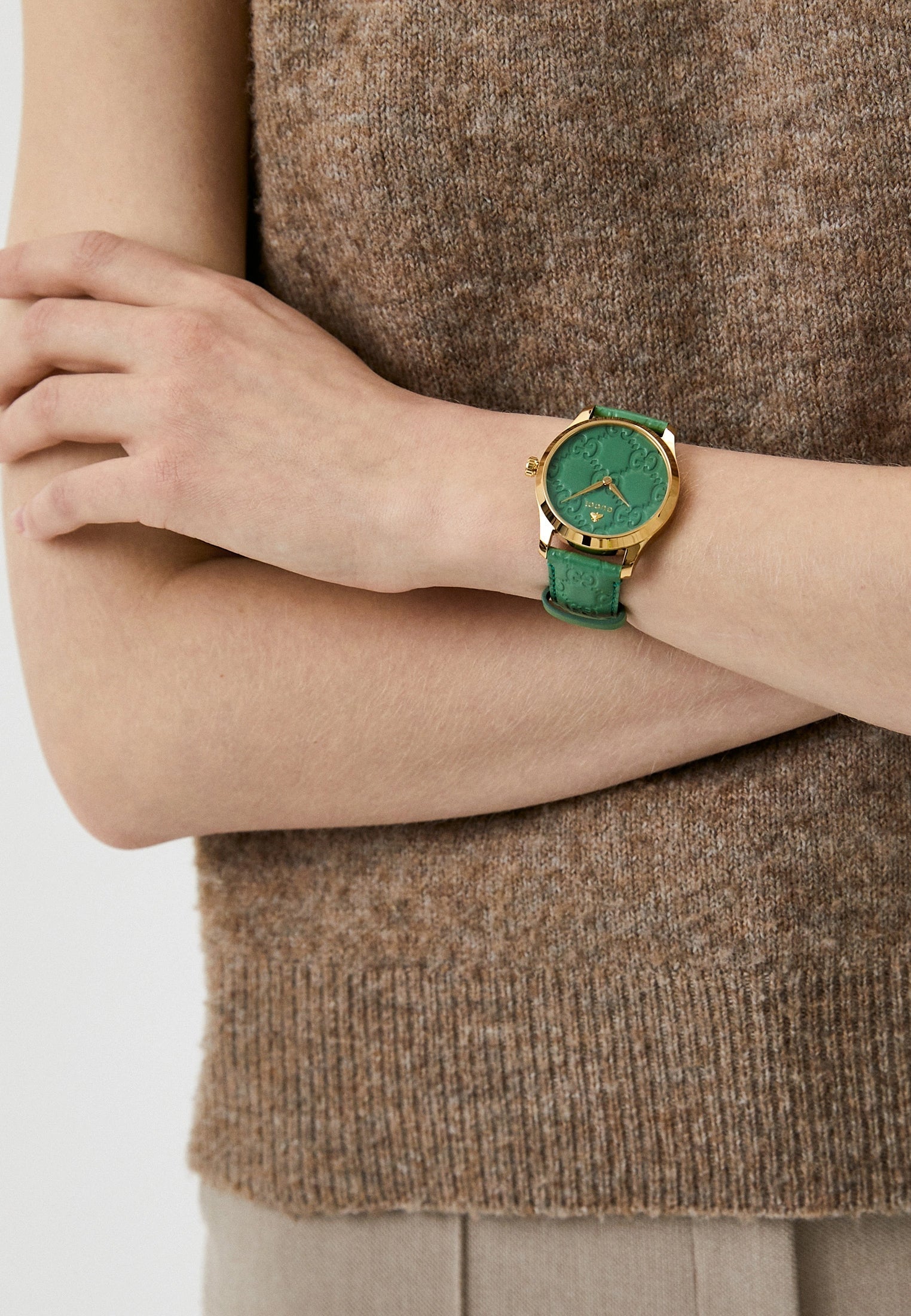  Shop Authentic Gucci G Timeless Quartz Green Dial Green Leather Strap Watch For Women - YA1264099 - Luxxuri