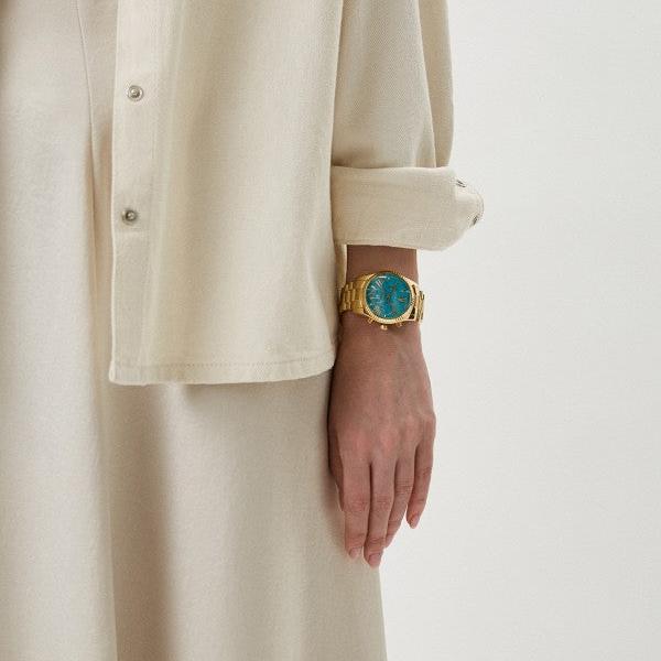  Shop Authentic Michael Kors Lexington Chronograph Blue Dial Gold Steel Strap Watch For Women - MK7216 - Luxxuri