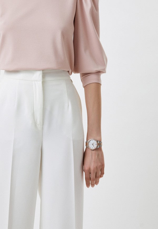  Shop Authentic Michael Kors Layton Three Hand Mother of Pearl White Dial Two Tone Steel Strap Watch For Women - MK6849 - Luxxuri