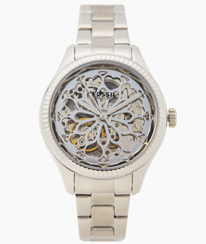  Shop Authentic Fossil Rye Automatic Skeleton Silver Dial Silver Steel Strap Watch for Women - BQ3753 - Luxxuri