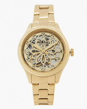  Shop Authentic Fossil Rye Automatic Skeleton Gold Dial Gold Steel Strap Watch for Women - BQ3755 - Luxxuri