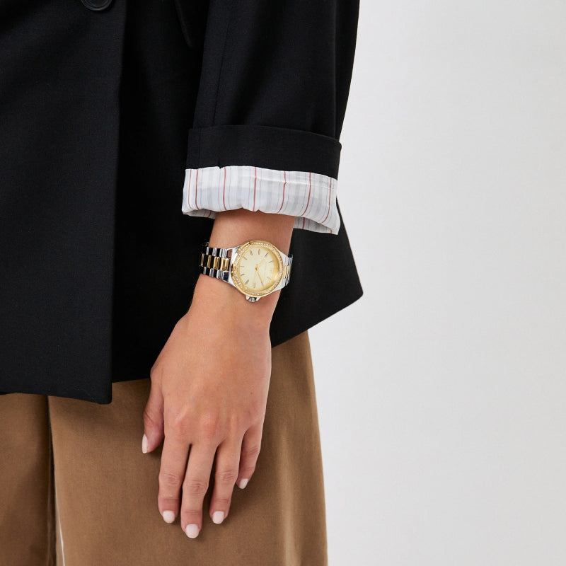  Shop Authentic Michael Kors Lennox Three-Hand Gold Dial Two Tone Steel Strap Watch For Women  - MK6988 - Luxxuri