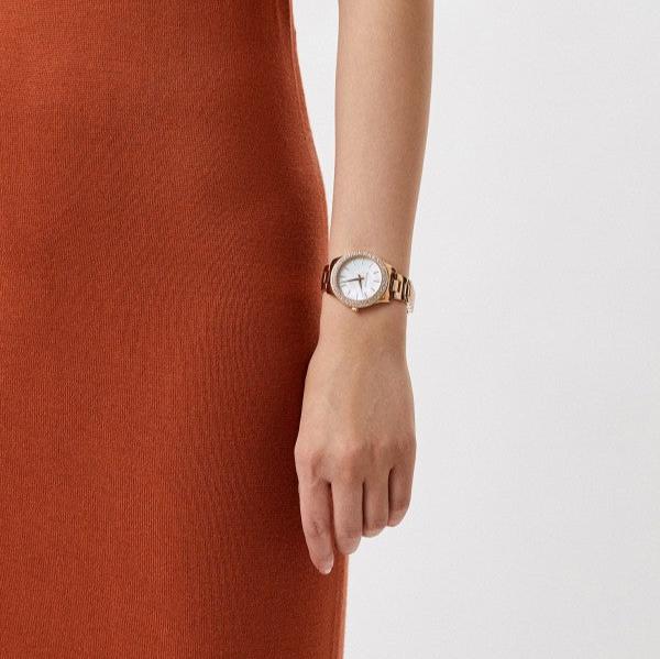  Shop Authentic Michael Kors Lilane Three Hand Mother of Pearl White Dial Rose Gold Steel Strap Watch For Women - MK4557 - Luxxuri