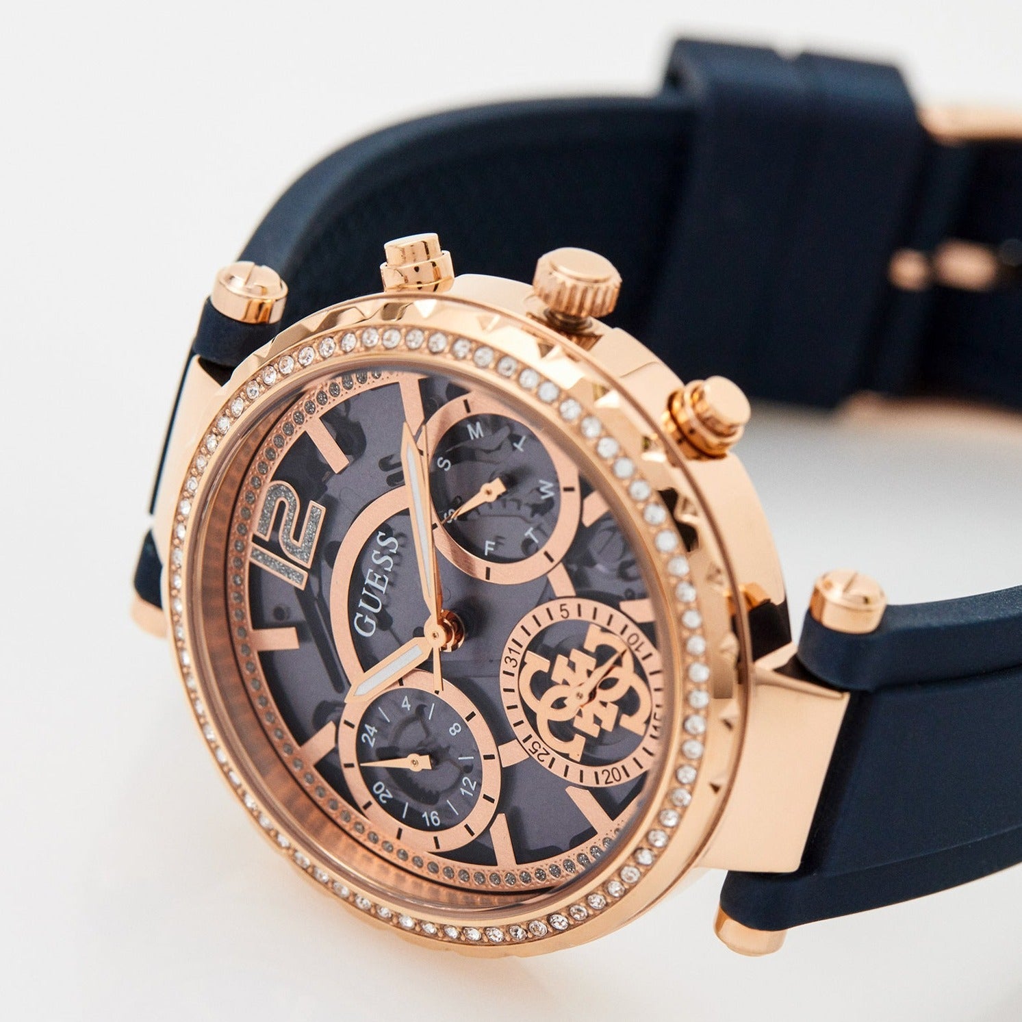  Shop Authentic Guess Solistice Diamonds Roe Gold Dial Black Rubber Strap Watch for Women - GW0484L2 - Luxxuri