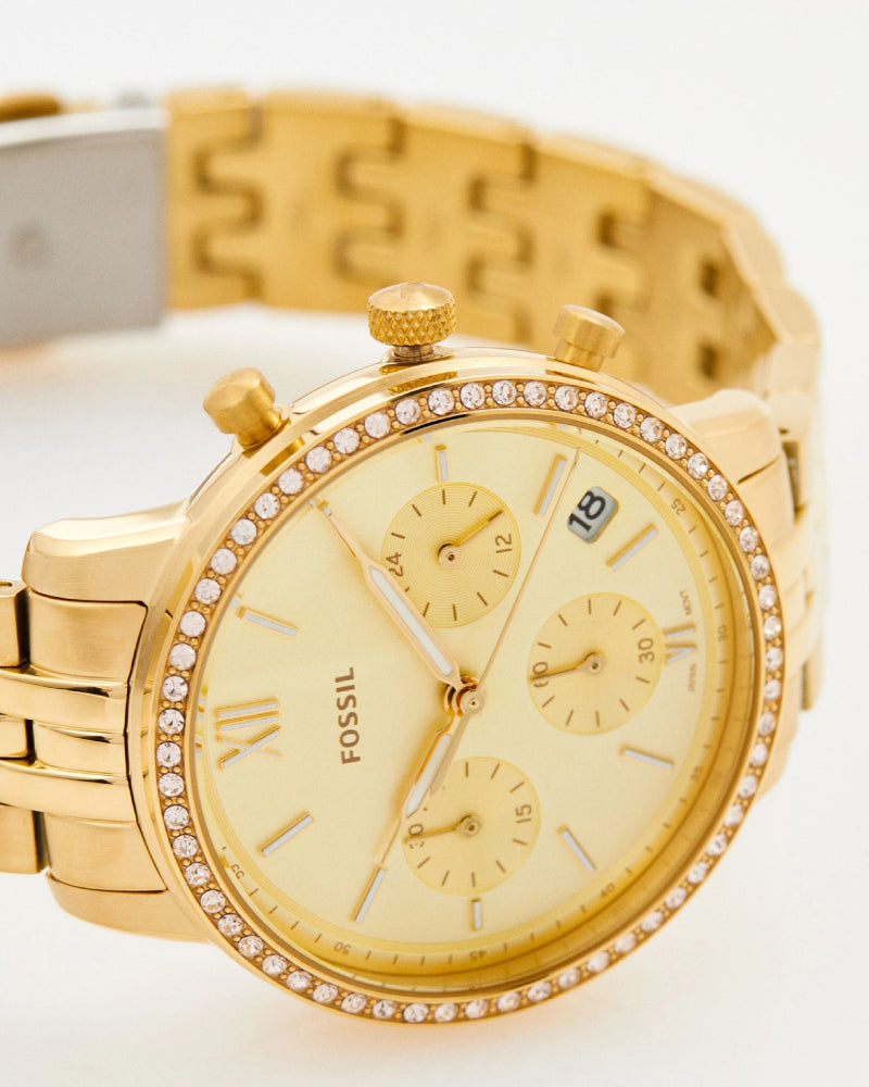  Shop Authentic Fossil Neutra Chronograph Gold Dial Gold Steel Strap Watch for Women - ES5219 - Luxxuri