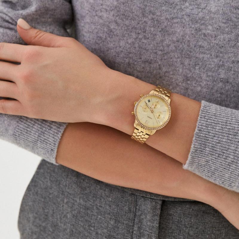  Shop Authentic Fossil Neutra Chronograph Gold Dial Gold Steel Strap Watch for Women - ES5219 - Luxxuri