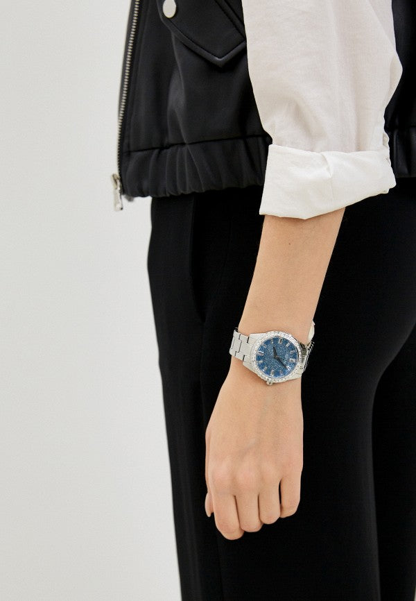  Shop Authentic Guess Glitter Burst Diamonds Blue Dial Silver Steel Strap Watch for Women - GW0405L1 - Luxxuri