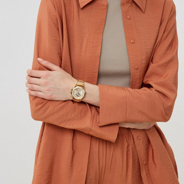  Shop Authentic Guess Fusion Chronograph Gold Dial Gold Steel Strap Watch for Women - GW0552L2 - Luxxuri