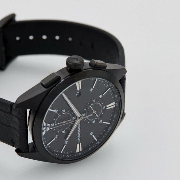  Shop Authentic Emporio Armani Claudio Chronograph Black Dial Black Leather Strap Watch For Men - AR11483 - Luxxuri