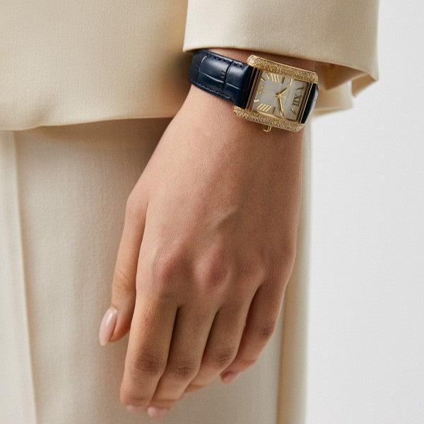  Shop Authentic Michael Kors Emery Quartz Diamond Silver Dial Blue Leather Strap Watch For Women - MK2982 - Luxxuri