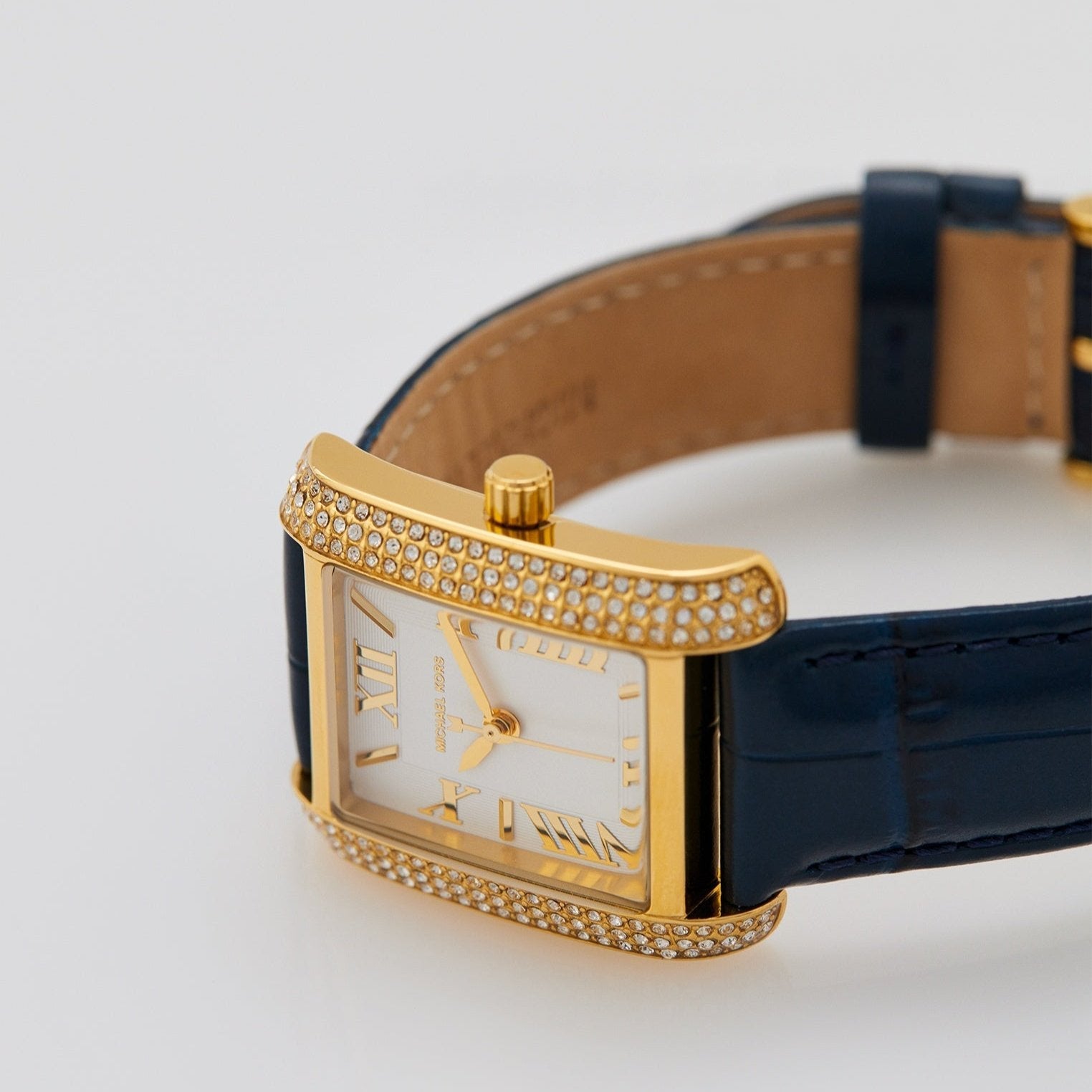  Shop Authentic Michael Kors Emery Quartz Diamond Silver Dial Blue Leather Strap Watch For Women - MK2982 - Luxxuri