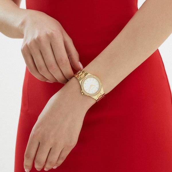  Shop Authentic Michael Kors Lennox Three-Hand Silver Dial Gold Steel Strap Watch For Women - MK7278 - Luxxuri