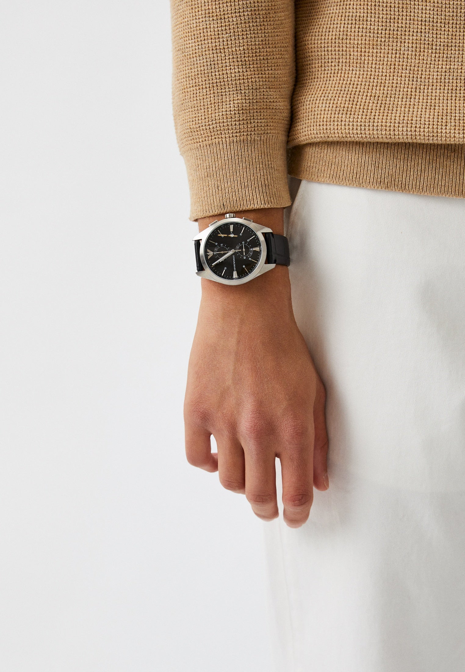  Shop Authentic Emporio Armani Claudio Chronograph Black Dial Black Leather Strap Watch For Men - AR11542 - Luxxuri