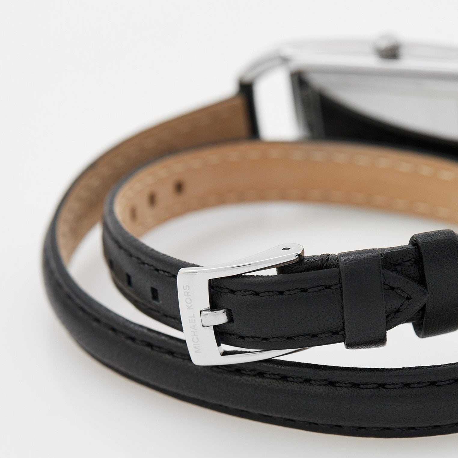  Shop Authentic Michael Kors Empire Three-Hand Silver Dial Black Leather Strap Watch For Women - MK4722 - Luxxuri