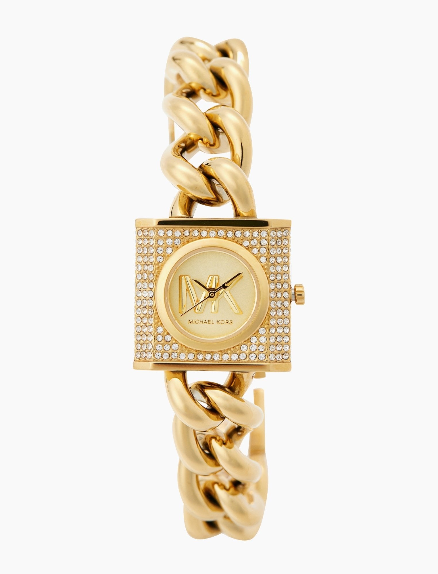  Shop Authentic Michael Kors Chain Lock Pave Gold Dial Gold Steel Strap Watch For Women - MK4711 - Luxxuri
