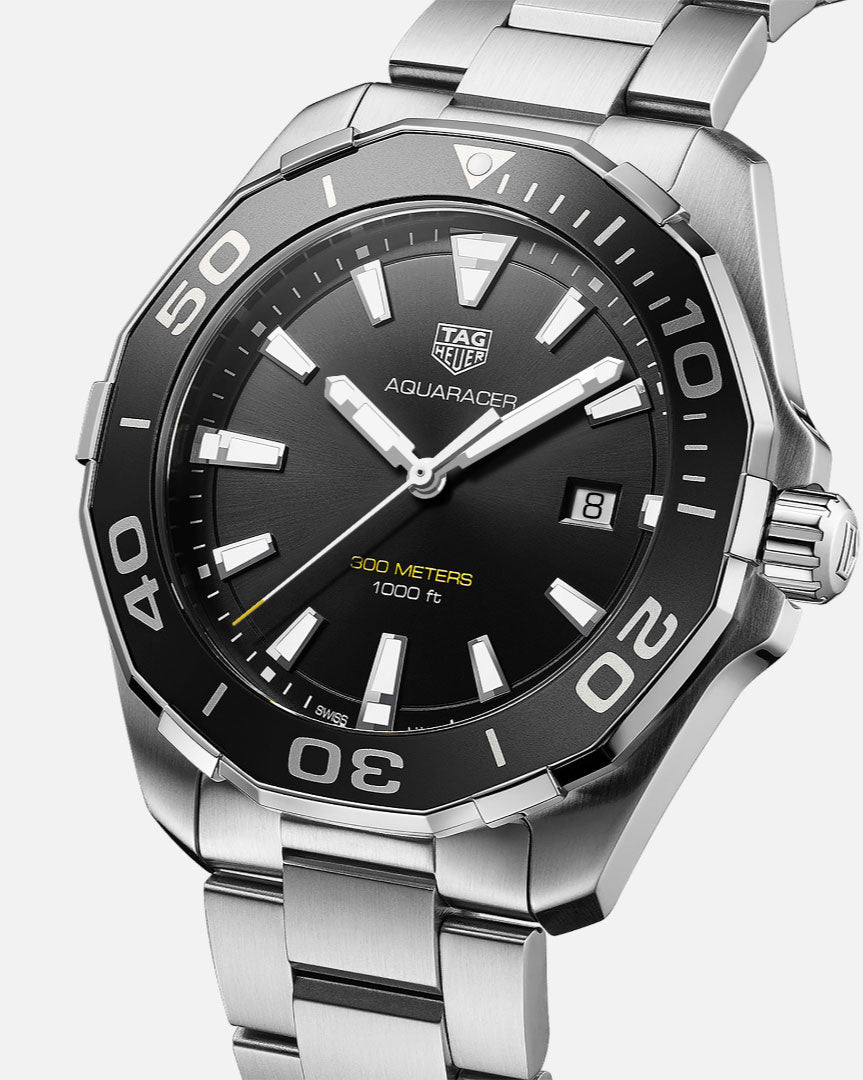  Shop Authentic Tag Heuer Aquaracer Quartz Black Dial Silver Steel Strap Watch for Men - WAY101A.BA0746 - Luxxuri