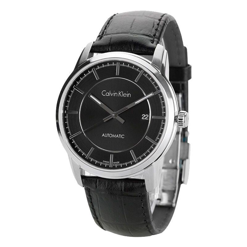  Shop Authentic Calvin Klein Infinity Automatic Black Dial Black Leather Strap Watch for Men - K5S341C1 - Luxxuri