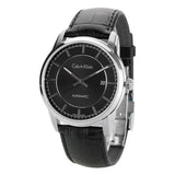  Shop Authentic Calvin Klein Infinity Automatic Black Dial Black Leather Strap Watch for Men - K5S341C1 - Luxxuri