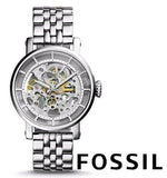  Shop Authentic Fossil Boyfriend Automatic Skeleton Silver Dial Silver Steel Strap Watch for Women - ME3067 - Luxxuri