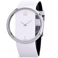  Shop Authentic Calvin Klein Glam Transparent Dial White Leather Strap Watch for Women - K9423101 - Luxxuri