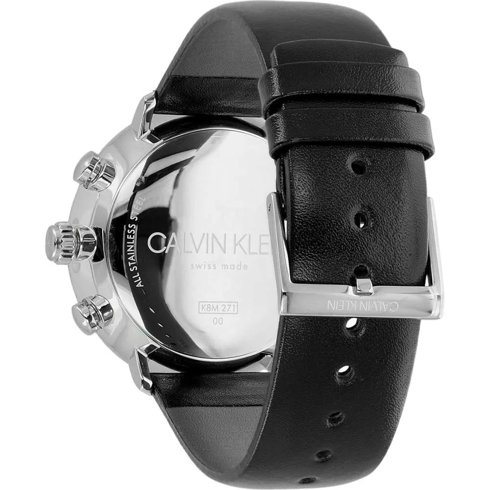  Shop Authentic Calvin Klein High Noon Chronograph Blue Dial Black Leather Strap Watch for Men - K8M271CN - Luxxuri