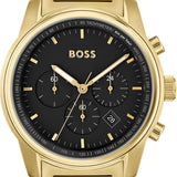  Shop Authentic Hugo Boss Trace Chronograph Black Dial Gold Steel Strap Watch For Men - 1514006 - Luxxuri
