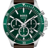 Shop Authentic Hugo Boss Troper Chronograph Green Dial Brown Leather Strap Watch For Men - 1514098 - Luxxuri